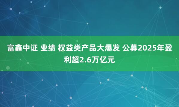 富鑫中证 业绩 权益类产品大爆发 公募2025年盈利超2.6万亿元